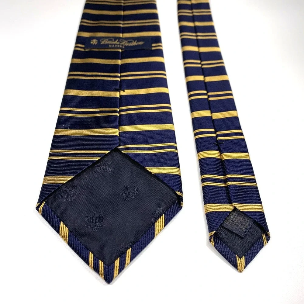 Brooks Brothers Makers Mens Tie Navy with Gold Horizonal‎ stripes 100% Silk Repp